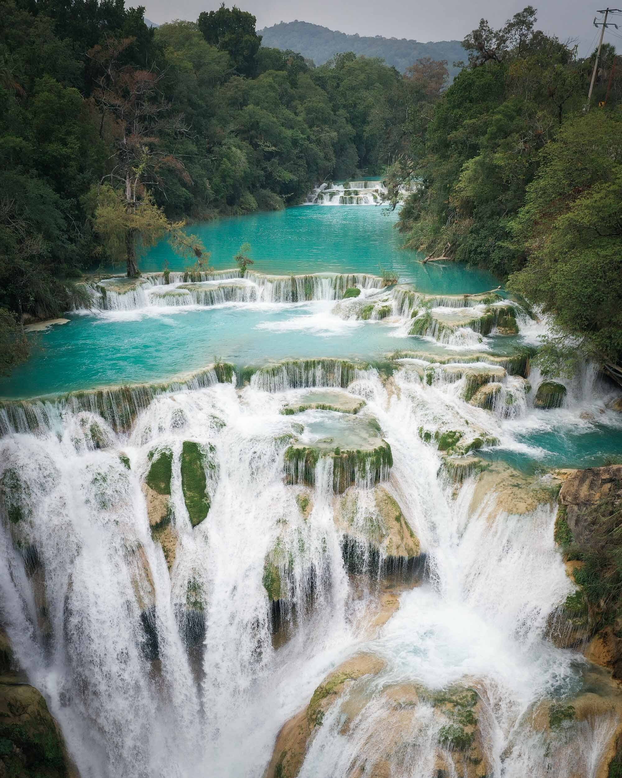 Cascading waterfall in Huasteca Potosina