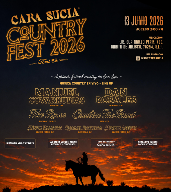 Komplettes Künstler-Line-up-Plakat des Cara Sucia Country Fest 2026