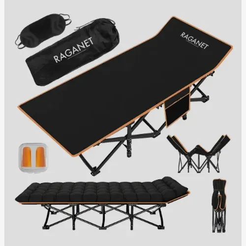 Folding camping cot with sleeping pad